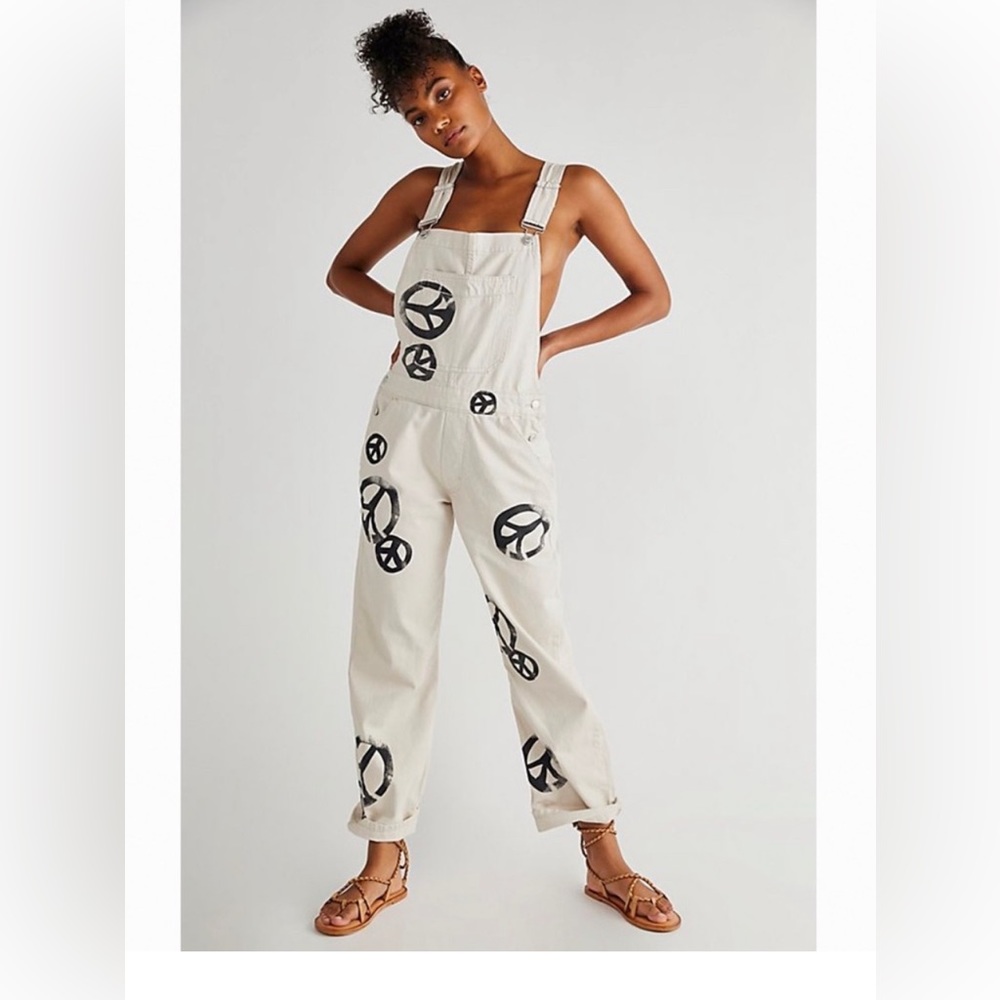 Free People Peace Sign Ziggy Overalls - Like New SUPER RARE and hard to find. XS